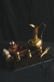 3-Fold Oil Lamp with Handle & Brass Inlay