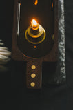 3-Fold Oil Lamp with Handle & Brass Inlay