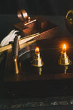 3-Fold Oil Lamp with Brass and Leather Handles