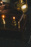 3-Fold Oil Lamp with Brass and Leather Handles