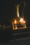 3-Fold Oil Lamp with Brass and Leather Handles