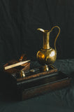 2-Fold Gilded Oil Lamp with Wooden Dock