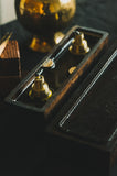 2-Fold Gilded Oil Lamp with Wooden Dock