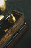 2-Fold Gilded Oil Lamp with Wooden Dock