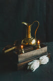 2-Fold Gilded Oil Lamp with Wooden Dock