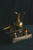 2-Fold Gilded Oil Lamp with Wooden Dock