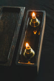 2-Fold Gilded Oil Lamp with Wooden Dock