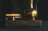 2-Fold Gilded Oil Lamp with Wooden Dock