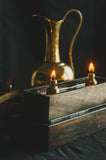 2-Fold Gilded Oil Lamp with Wooden Dock