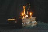 2-Fold Gilded Oil Lamp with Wooden Dock